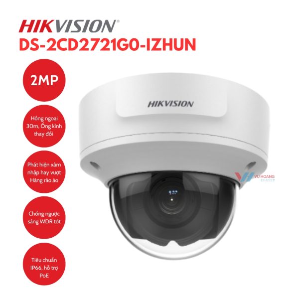 Camera IP Dome 2MP Hikvision DS-2CD2721G0-IZHUN