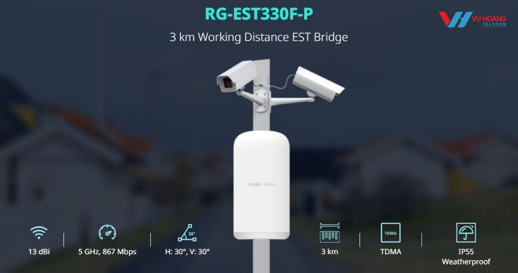 Reyee RG-EST330F-P - Cầu Vô Tuyến 3 km, TDMA, 2 Cổng PoE