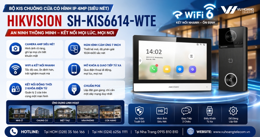 Chuông Cửa Hikvision SH-KIS6614-WTE Camera 4MP Wifi 6 giá tốt