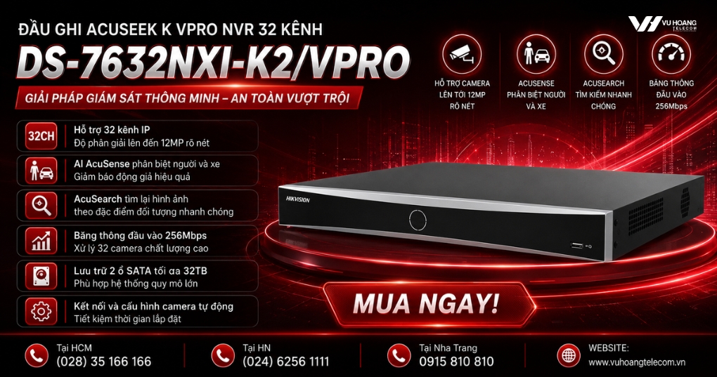 Đầu Ghi Hikvision DS-7632NXI-K2/VPro 32 Kênh AI Giá Tốt