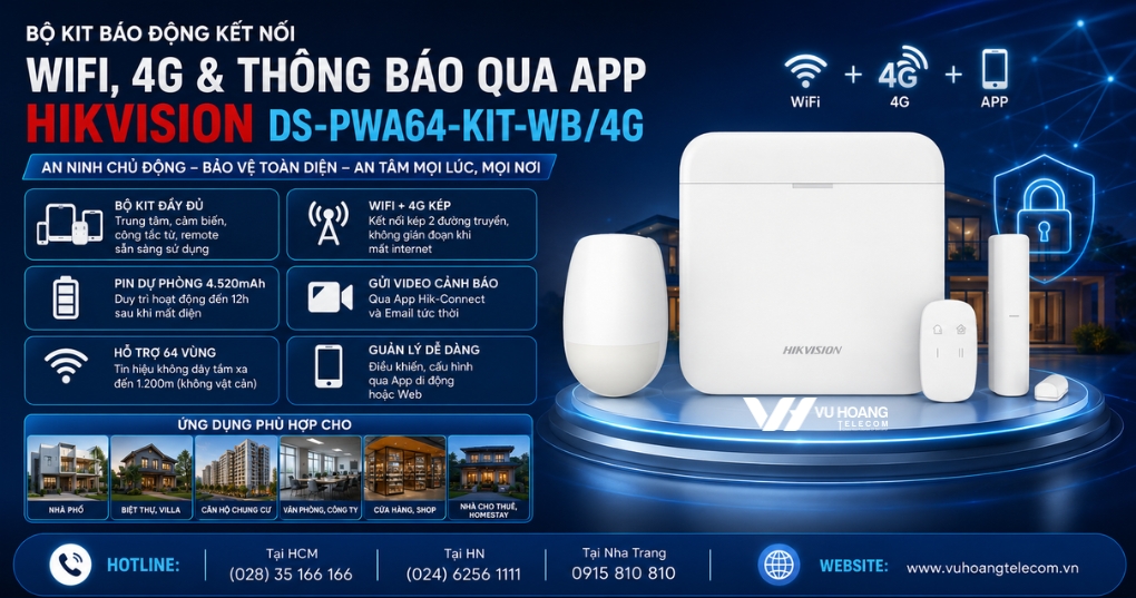 Trung Tâm Báo Động Hikvision DS-PWA64-Kit-WB/4G Giá Tốt