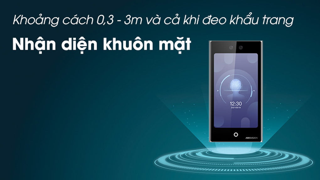 Máy chấm công Hikvision có khả năng nhận diện chấm công khuôn mặt với khoảng cách từ 0.3 đến 3 mét