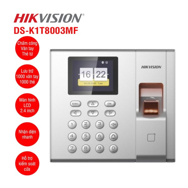 Máy chấm công vân tay và thẻ từ HIKVISION DS-K1T8003MF
